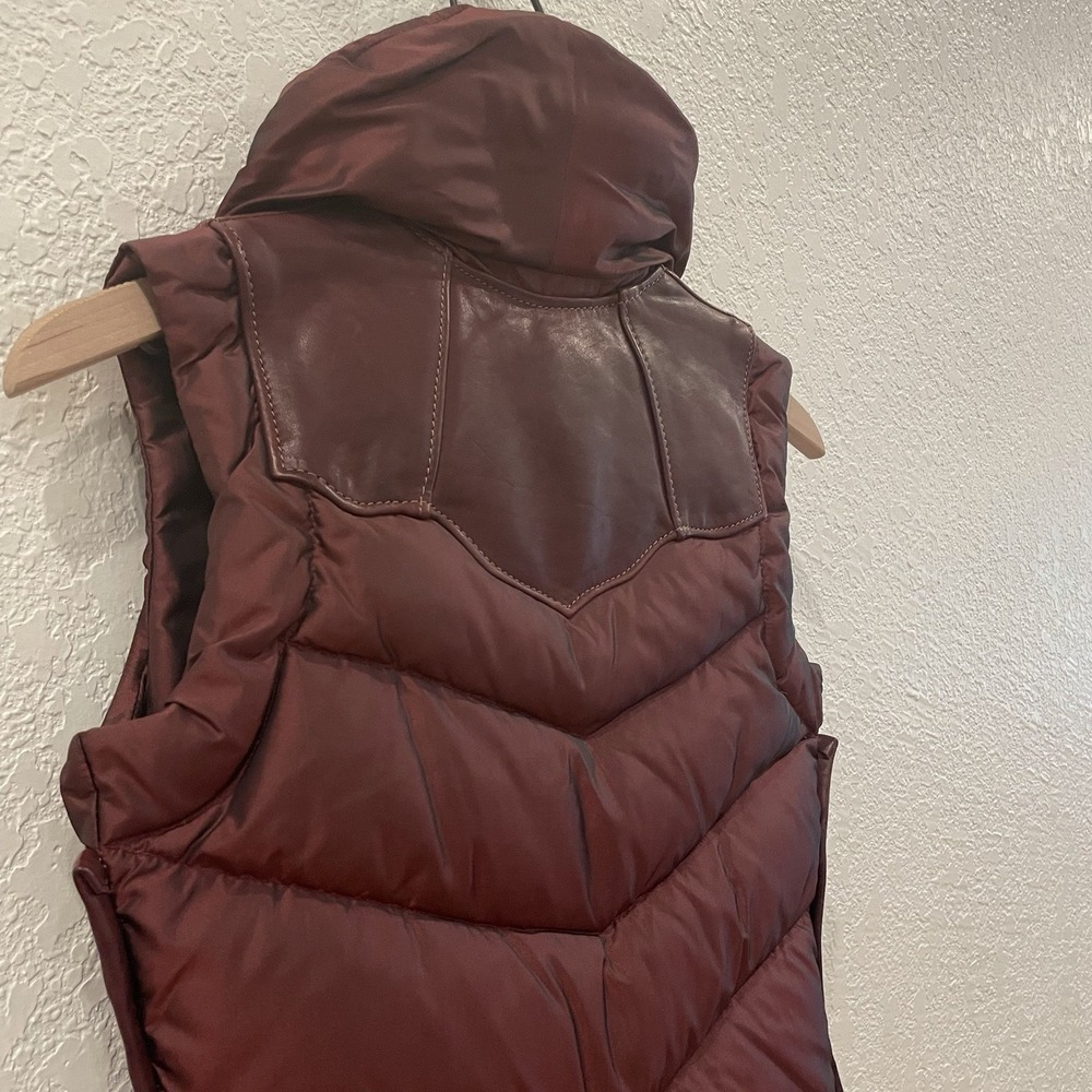 Vintage Western Leather Maroon Puffer Vest Women's XS Cowboy Ranch Boho 70's 80s - Picture 8 of 13